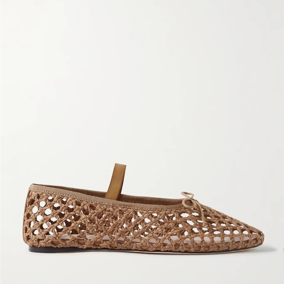 Loeffler Randall Leonie grosgrain-trimmed raffia Mary Jane ballet flats Size 9 - Picture 2 of 8